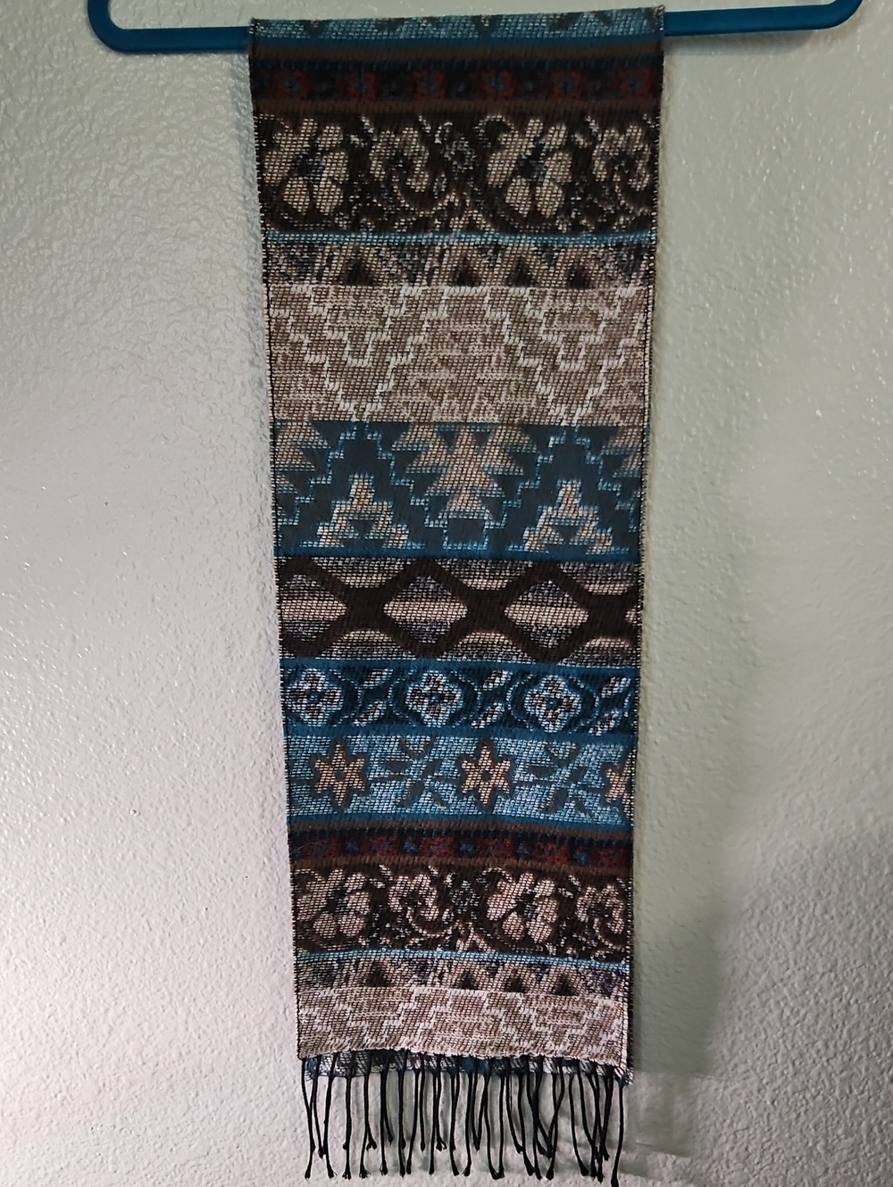 Vintage Made in Italy Geometric Fringe Scarf Earthy Southwestern